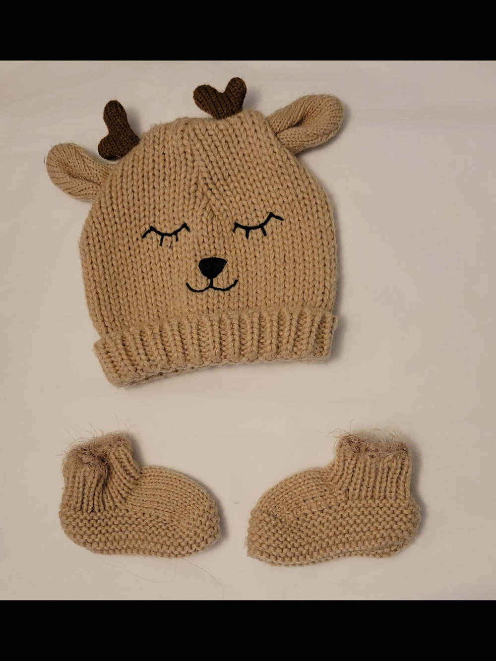 Little Me Tan Knit Baby Hat with Deer Details